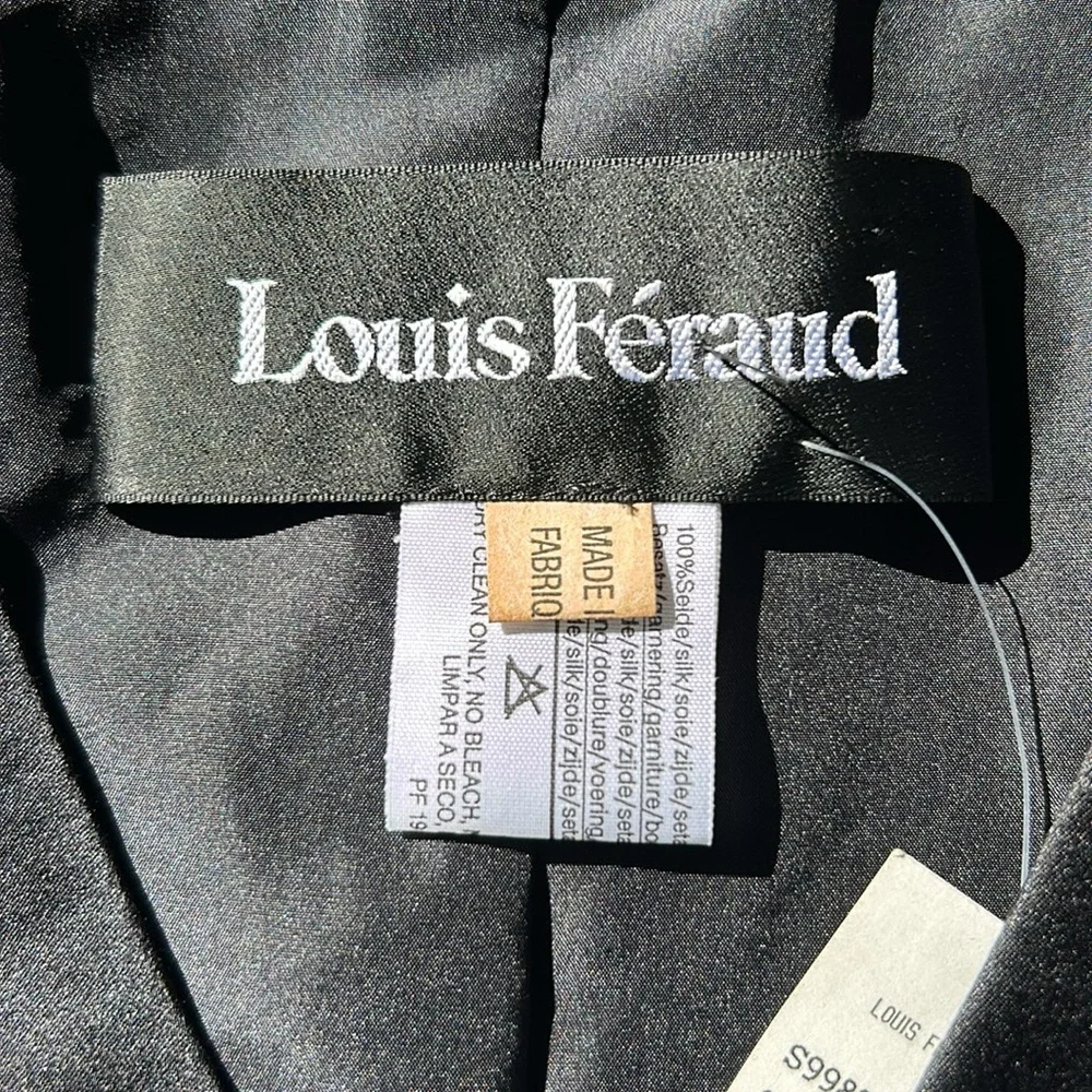 NWT Louis Féraud 100% silk black button up tie front satin trimmed blazer - Picture 8 of 9